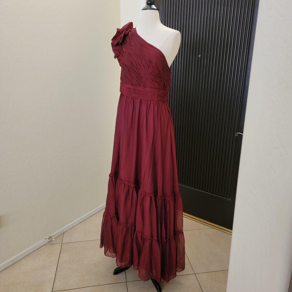 Mac Duggal 67878 Wine Red Formal One Shoulder Dress Organza Gown 16 Burgundy - Picture 5 of 12